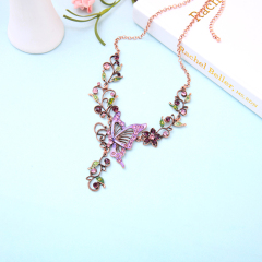 Wholesale women gift jewelry vintage artificial roses purple pearl flower necklace