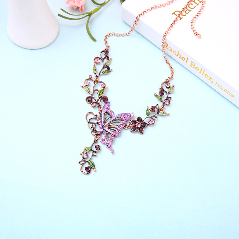 Wholesale women gift jewelry vintage artificial roses purple pearl flower necklace Wholesale women gift jewelry vintage artificial roses purple pearl flower necklace