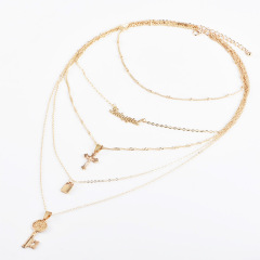 wish Amazon ins fashion gold plated lock cross name multi layered chain choker necklace for women lady girls