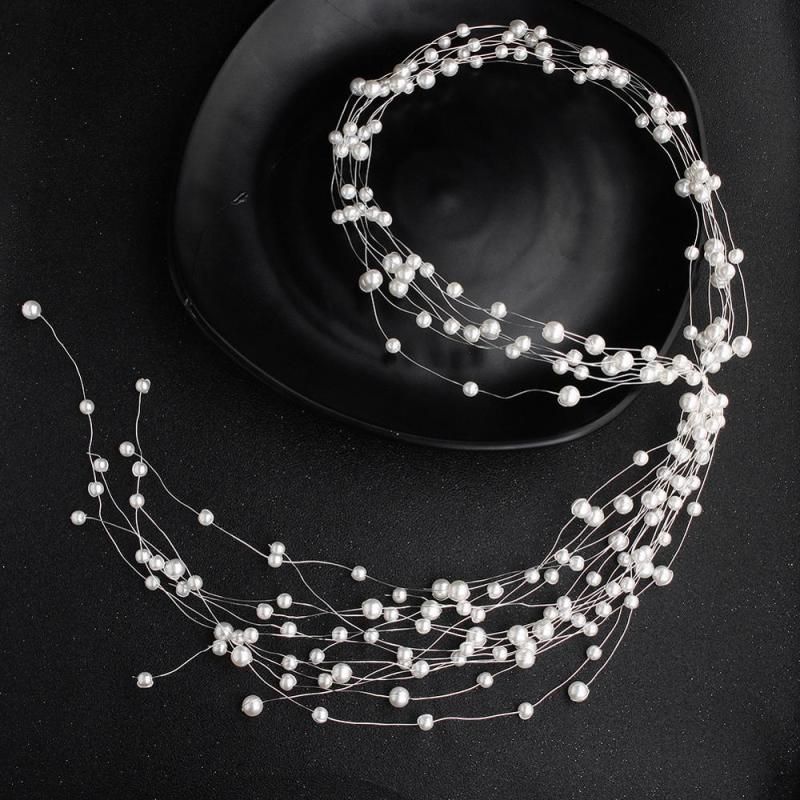 Handmade long Hair Wedding Accessories Ribbon tassels peal Bridal Headband