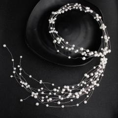 Handmade long Hair Wedding Accessories Ribbon tassels peal Bridal Headband