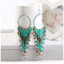 Vintage Bohemian National Style Copper Wire Long Womentassel Bead Earrings