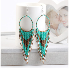 Vintage Bohemian National Style Copper Wire Long Womentassel Bead Earrings
