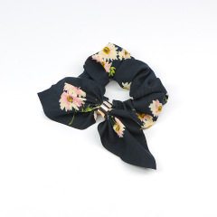 Wholesale fashion girls fabric bow custom printed elastic scrunchies for hair