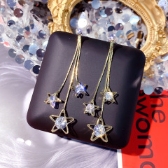 Korea female s925 silver needle creative tassel three stars zircon lady earrings