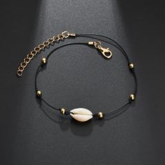 Simple design jewelry ankle bracelet sea shell black rope anklets for ladies