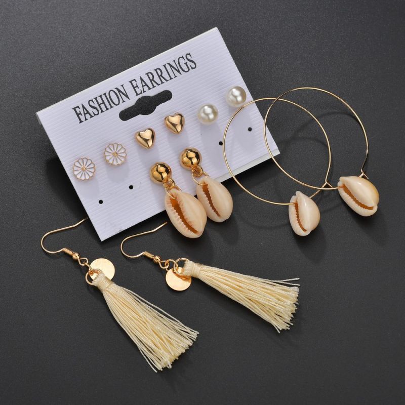 2019 Korean flower jewelry sea shell hoop stud earring sets for women