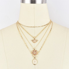 wish Amazon ins fashion gold angle heart multi layered chain choker necklace set for women lady girls