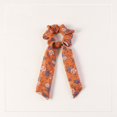 Retro style customized girls ponytail printed elastic knotted hair ties