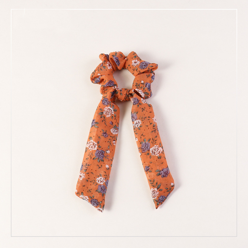 Retro style customized girls ponytail printed elastic knotted hair ties