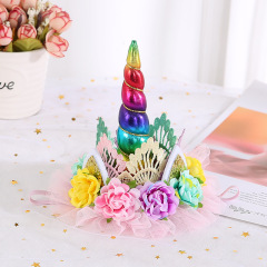 New chidren party 3d flower lace crown glitter bling unicorn headbands