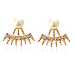AliExpress amazon fashion gold Spiked Diamond Pearl Front Rear 2side back chain Earrings For Women Girl Jewelry