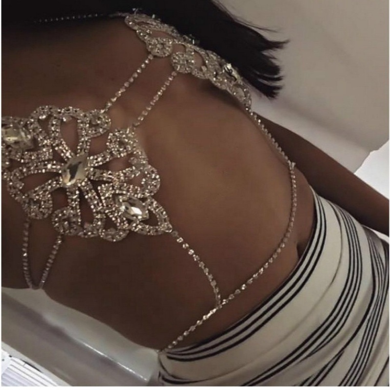 2020 New fashion geometric diamond   bikini crystal rhinestone sexy chest chain tide body chain bra jewelry
