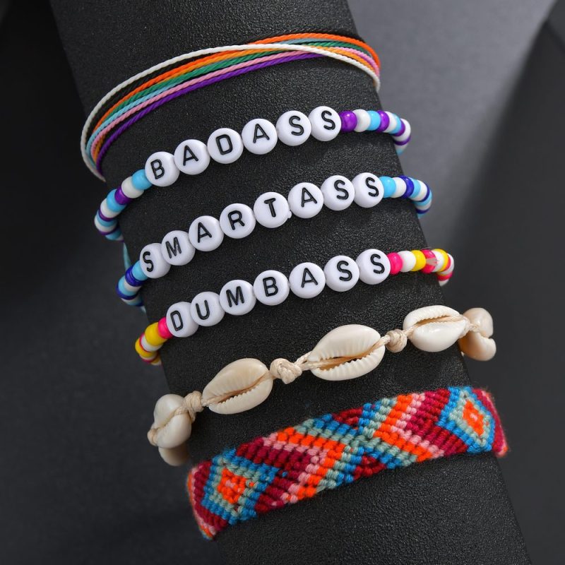 Bohemia style handmade charm jewelry women woven shell bracelet with words