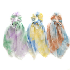 summer styles fashion tie dye hair ties thin colored ribbon hair bands long tail chiffon hair scrunchies