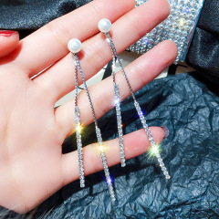 Fashion studded tassel earrings jewelry S925 silver pin rhinestone popular earrings