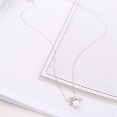 Korean fashion valentine's day christmas gift jewelry silver women pearl necklace 925