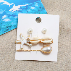 Summer girls faux pearl earrings stud and starfish crystal shell hair clip sets for women