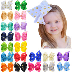 8 inch large ribbon gold dots JOJO hair bows clip for kid girl accessories