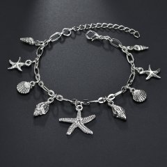 2019 Korean style silver 925 foot jewelry sea shell star anklets chains for women