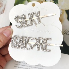 fashion custom vintage Hair Barrettes alphabet letter korean crystal hair clip for women