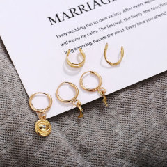 amazon ins women fashion trendy gold plated moon cuff stud earring set for lady girls gift with loop