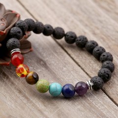 Fashion Design Reiki Gemstone 7 Chakra Agate Stone Lava Stone Beads Bracelets for Women or Men