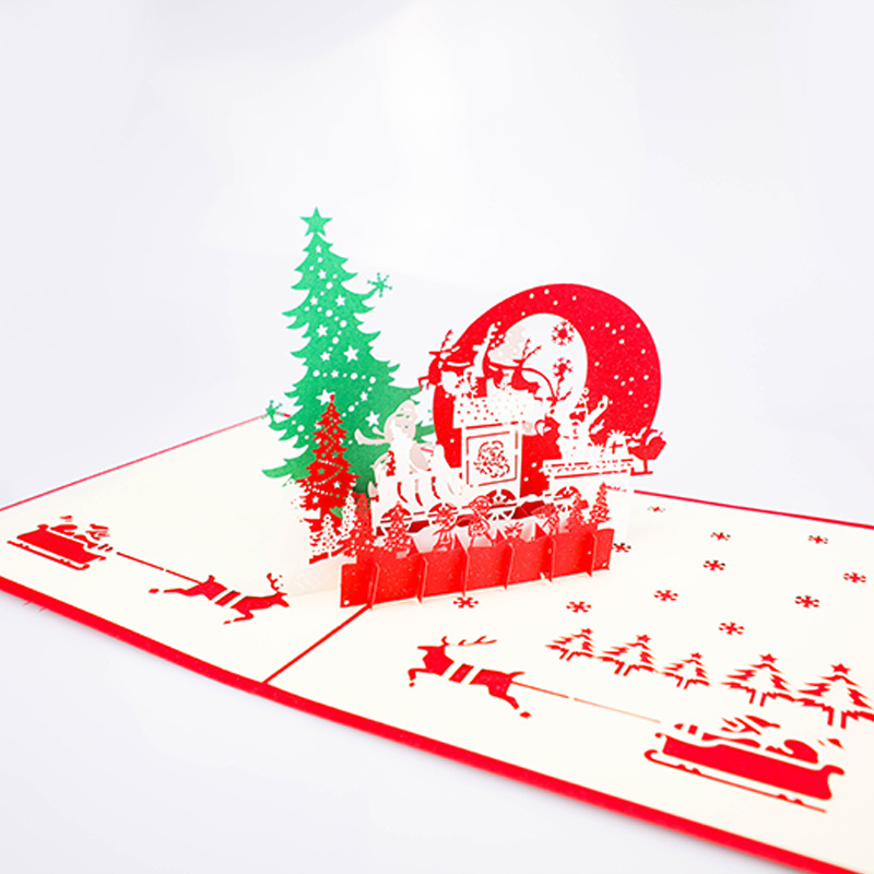 OEM amazon new laser cut handmade tree christmas 3d pop up card