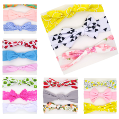Wholesale cute elastic bow knot 3 pieces suit hair band for baby girl hair accessories