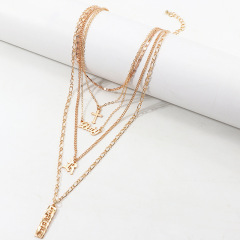 Fashion jewelry baby letter vintage metal cross multilayer chain necklaces