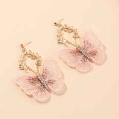 Wholesale Girls Delicate Handmade Rhinestone Embroidery Lace butterfly earrings