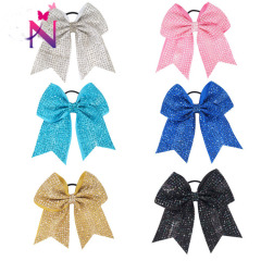 OEM Custom kids girls badys Material CN leading hair tie Sequin metallic gold cheer bows