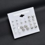 12 pcs alloy zircon earrings with diamond round heart stud earring sets