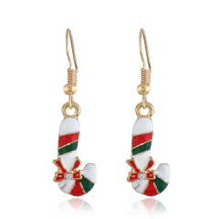 wholesale rhinestone alloy oil drip paint Christmas cane lady women hook earrings wholesale rhinestone alloy oil drip paint Christmas cane lady women hook earrings