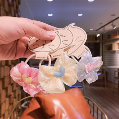 Korean children's candy color bow peach heart glitter color elastic hair rope
