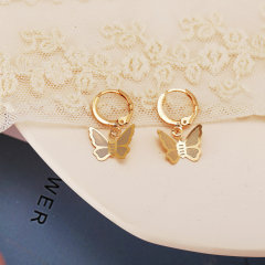 2020 New design statement beautiful girls gold-color hoop color alloy butterfly earrings