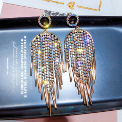 Korean girls fashion night club style bling bling long tassel crystal earrings