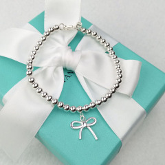Free Sample Ladies Fashion Bow Knot Charm Sterling Silver Bead Bracelet