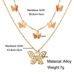 2020 new design creative retro golden alloy layered butterfly necklace for women