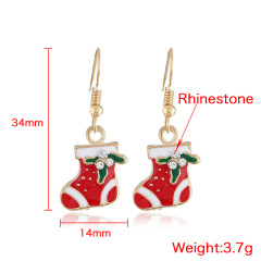Trendy new rhinestone alloy oil drip paint christmas stocking women hook earrings