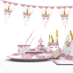 Wholesale China Merchandise Birthday Decorations All In One Guests Tableware Rainbow Unicorn Party Supplies Pack