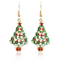 Custom trendy small wholesale women hook oil drip paint alloy christmas tree earrings Custom trendy small wholesale women hook oil drip paint alloy christmas tree earrings