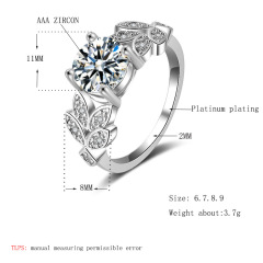 Newest Jewelry Shinny Round Cubic Ring Silver Plated Full Crystal Rings For Women Wedding Engagement
