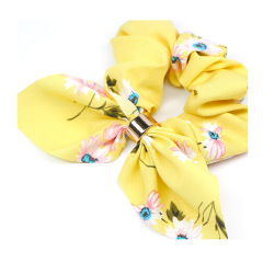 Wholesale fashion girls fabric bow custom printed elastic scrunchies for hair