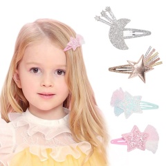 Hair clip china china by moon headdress sequin glitter gold star hair clip for baby girls