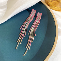 Fashion jewelry exaggeration long tassel colorful rhinestone earrings for women