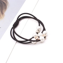 Jewelry handmade knotted rope hair tie black elastic custom elastic hair tie with pearls