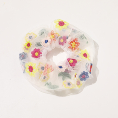 2020 summer hot sale ins retro gauze embroidery translucent girls flowers hair scrunchies