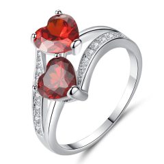 wish custom Fashion Colorful Double Heart diamond Gemstone CZ copper Engagement Stone Bridal zircon Ring