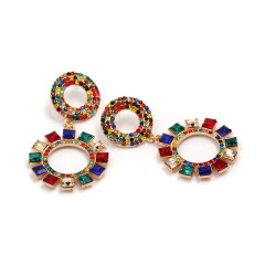 korean Customized fashion vintage round circle drop colorful rhinestone dangle earring jewelry for women lady girls